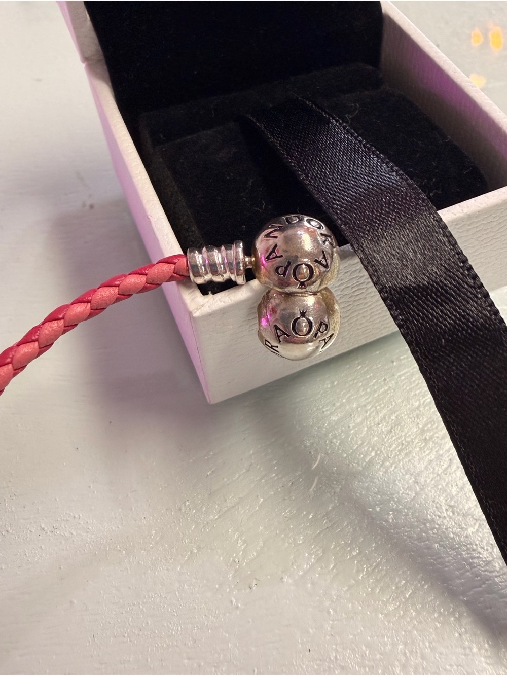 Pandora 2 Tone Pink Leather Wrap Bracelet in Box - Picture 2 of 3